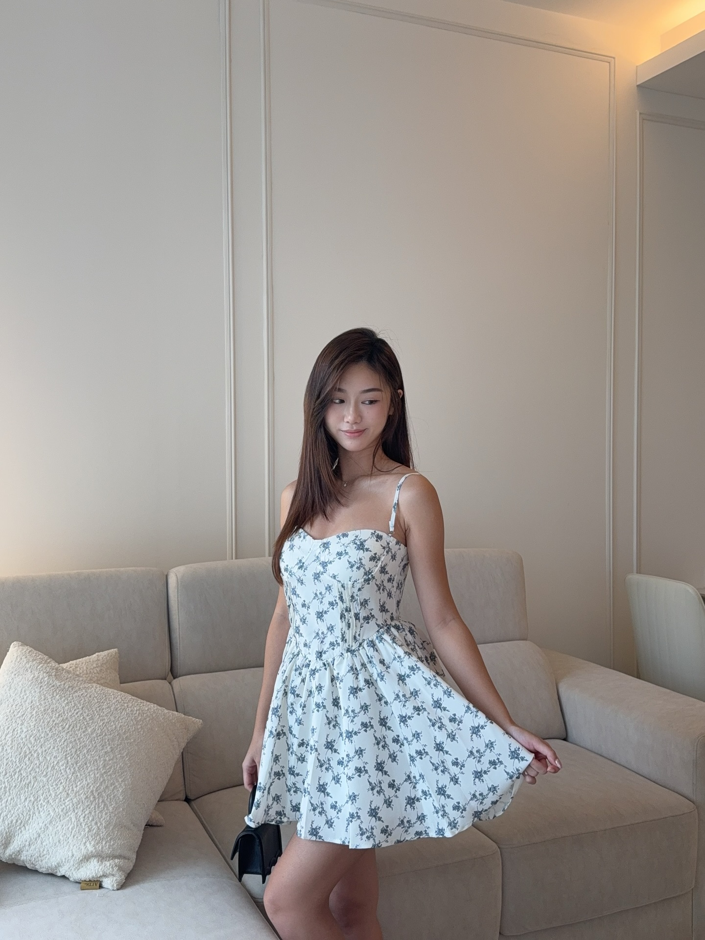 Blue Sleeveless Padded Floral Dress