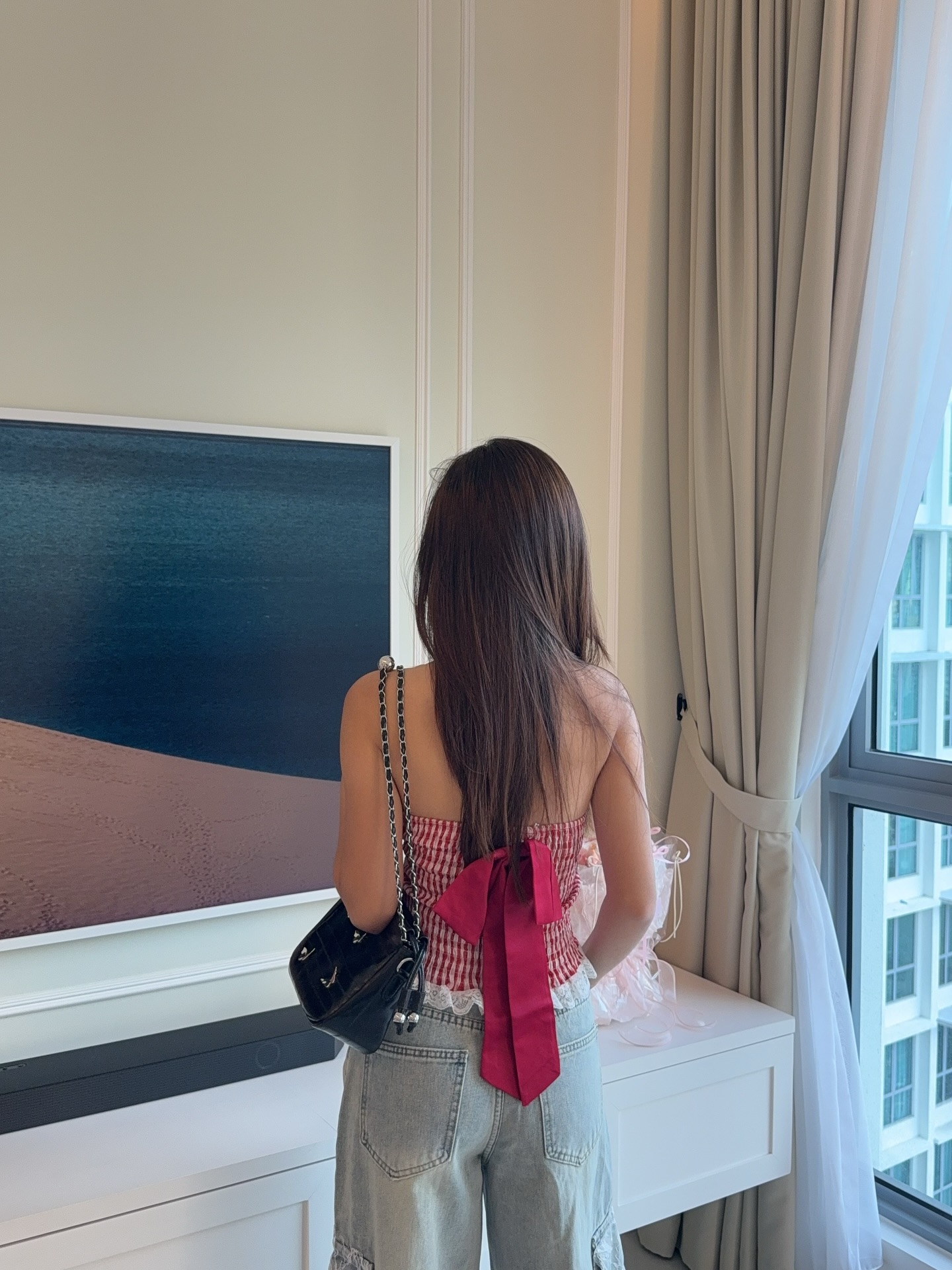 Red Halter Checkered Top