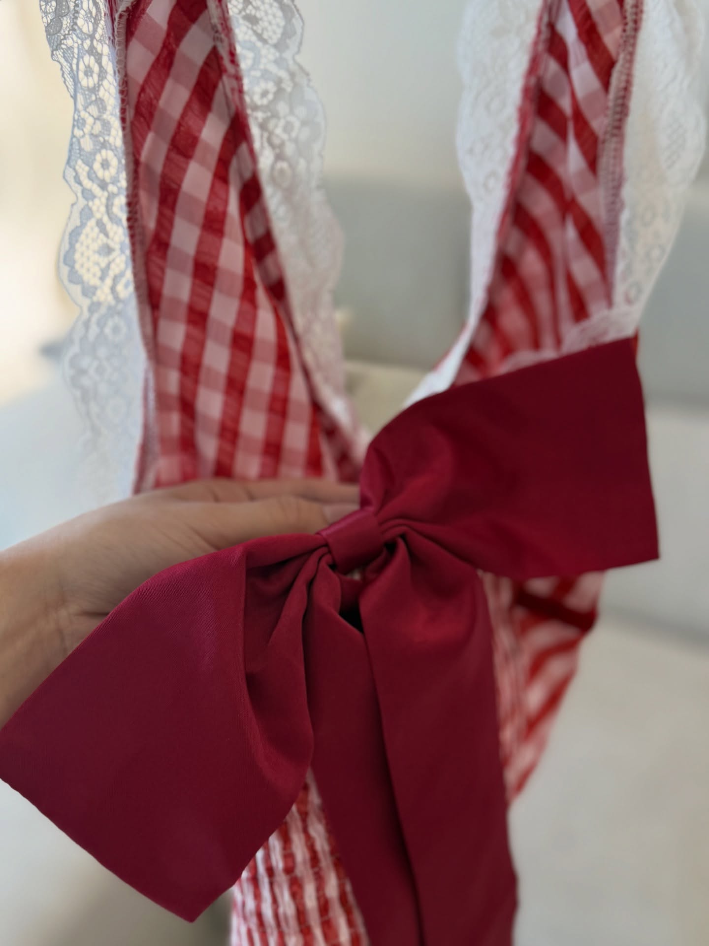 Red Halter Checkered Top