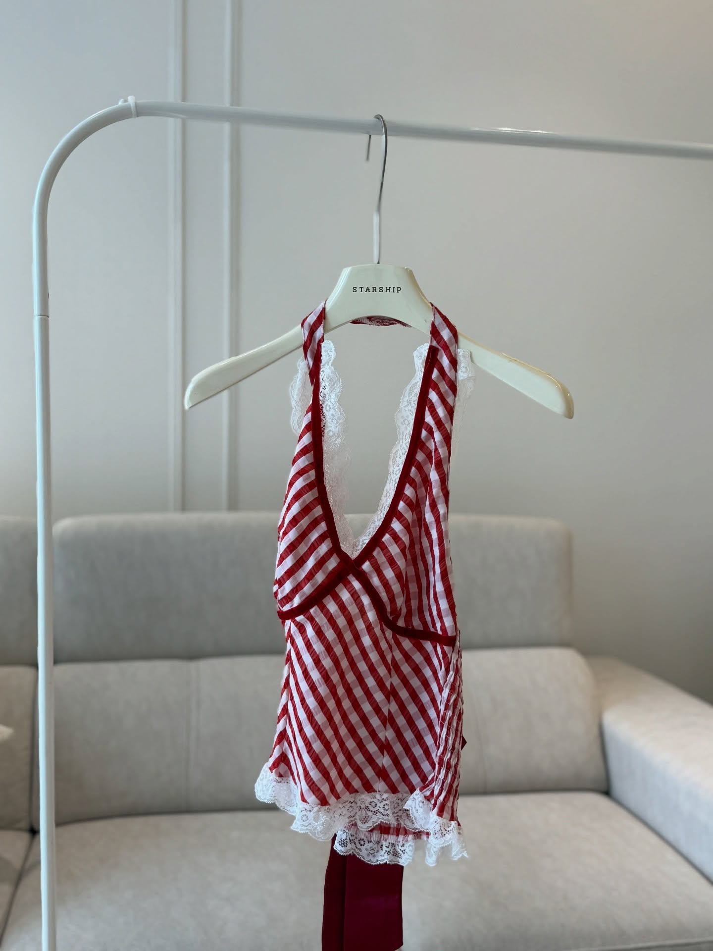 Red Halter Checkered Top