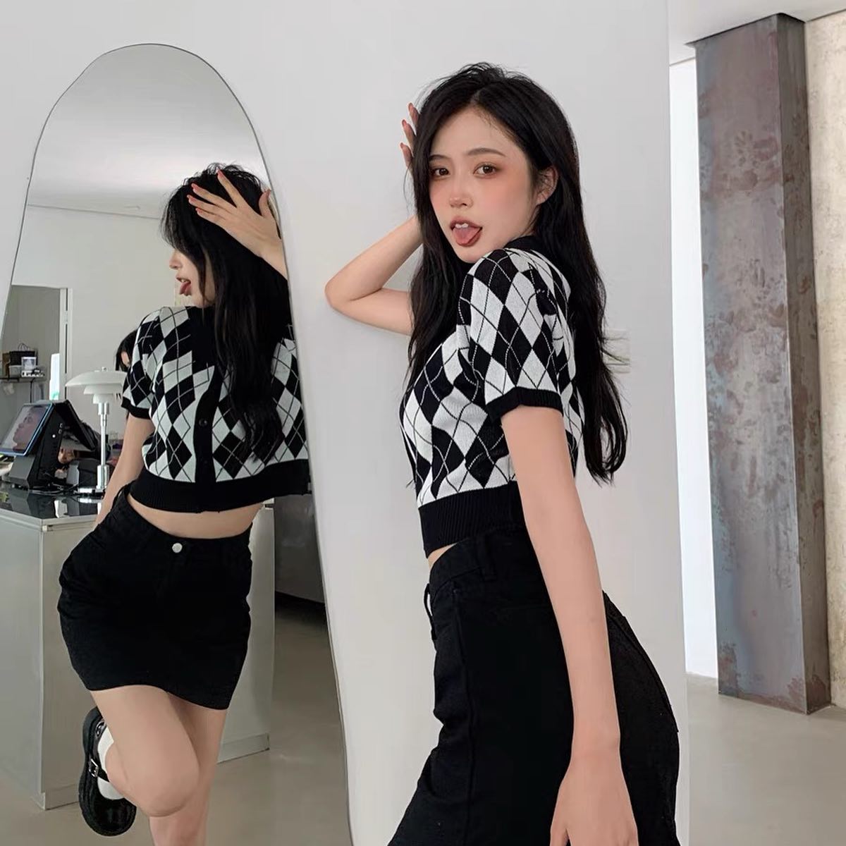Checkered vintage polo crop top