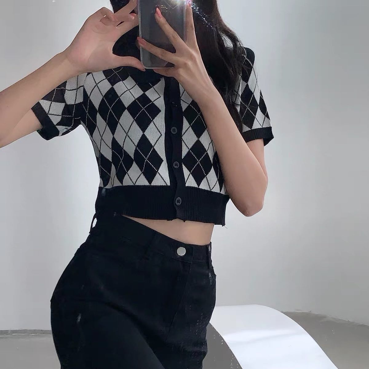 Checkered vintage polo crop top