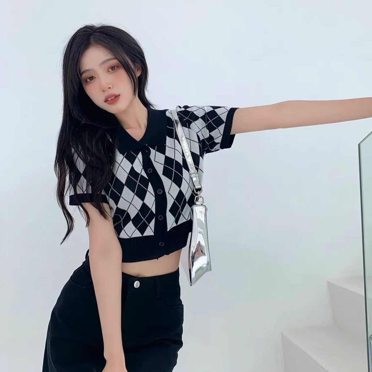 Checkered vintage polo crop top