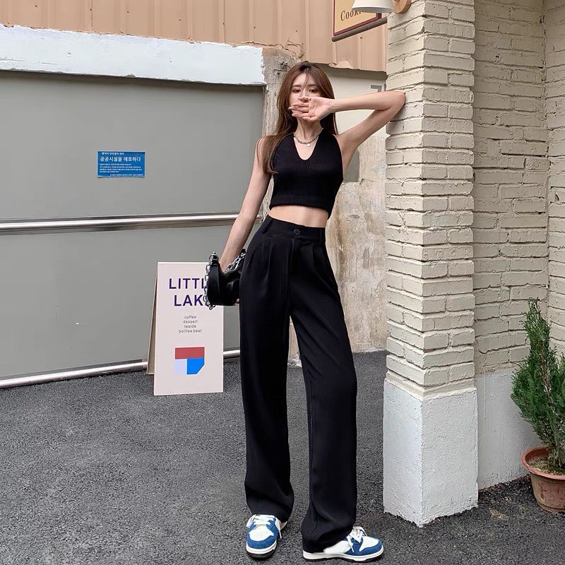 High waist plain suit trouser