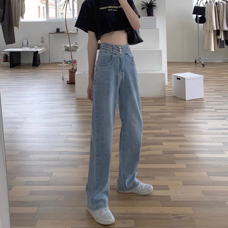 High waist denim wide leg pants