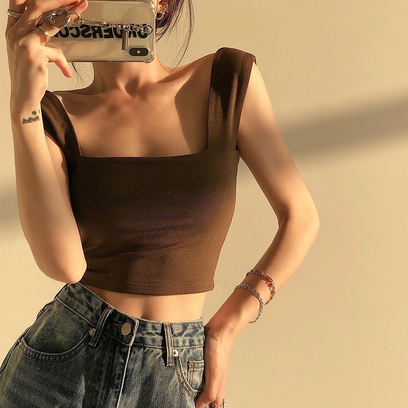 Thick strap square neck top