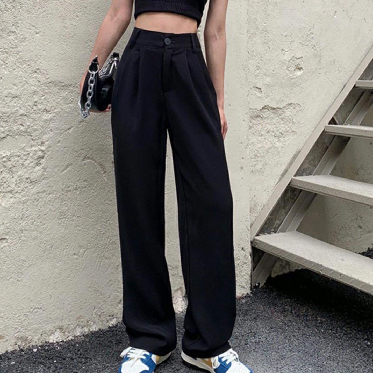 High waist plain suit trouser