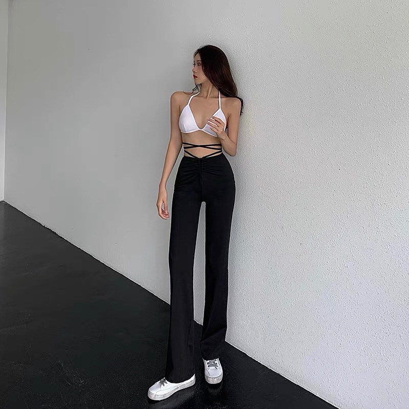 Black high waist long pants