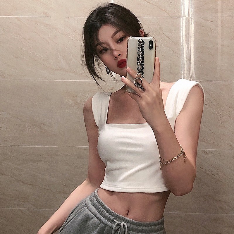 Thick strap square neck top