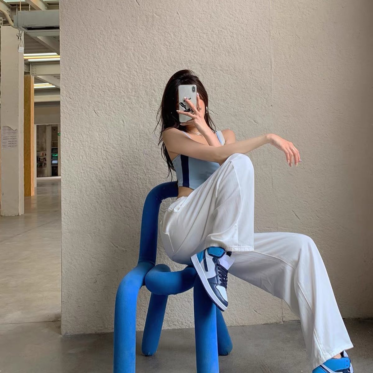 White denim high waist pants