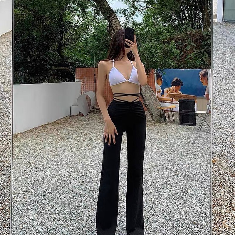 Black high waist long pants