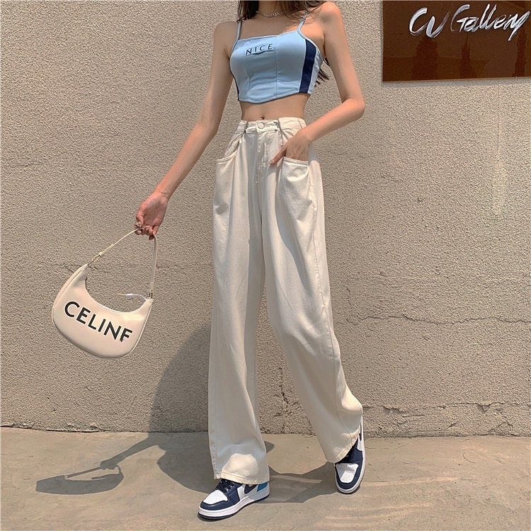 White denim high waist pants