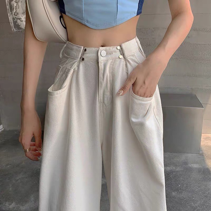 White denim high waist pants