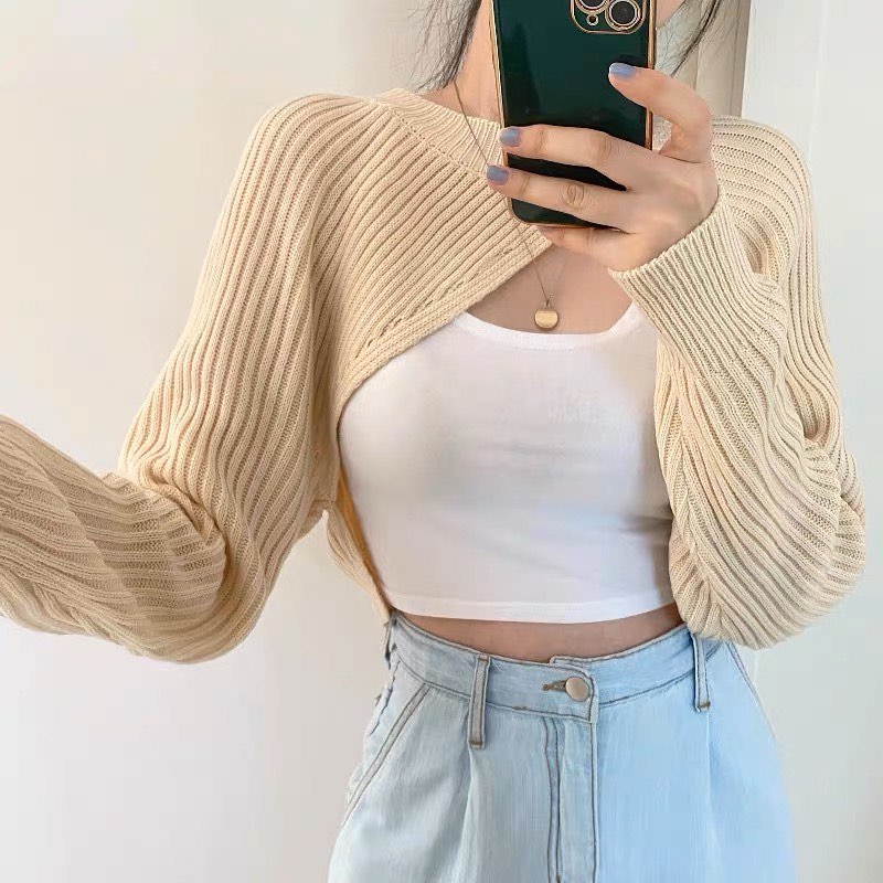 Knitted Outer Long Sleeve Blouse