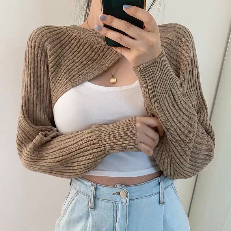 Knitted Outer Long Sleeve Blouse