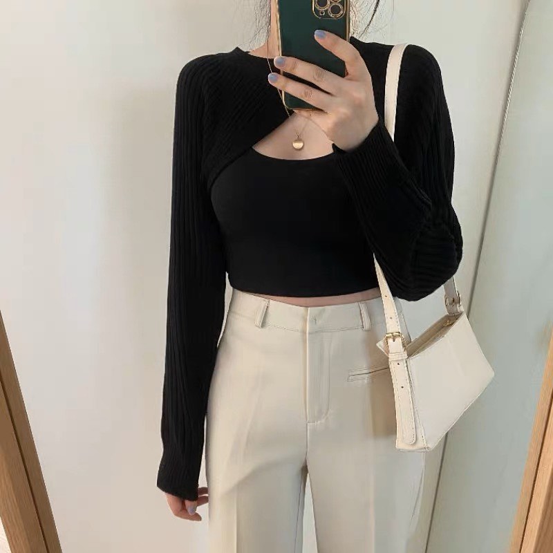 Knitted Outer Long Sleeve Blouse