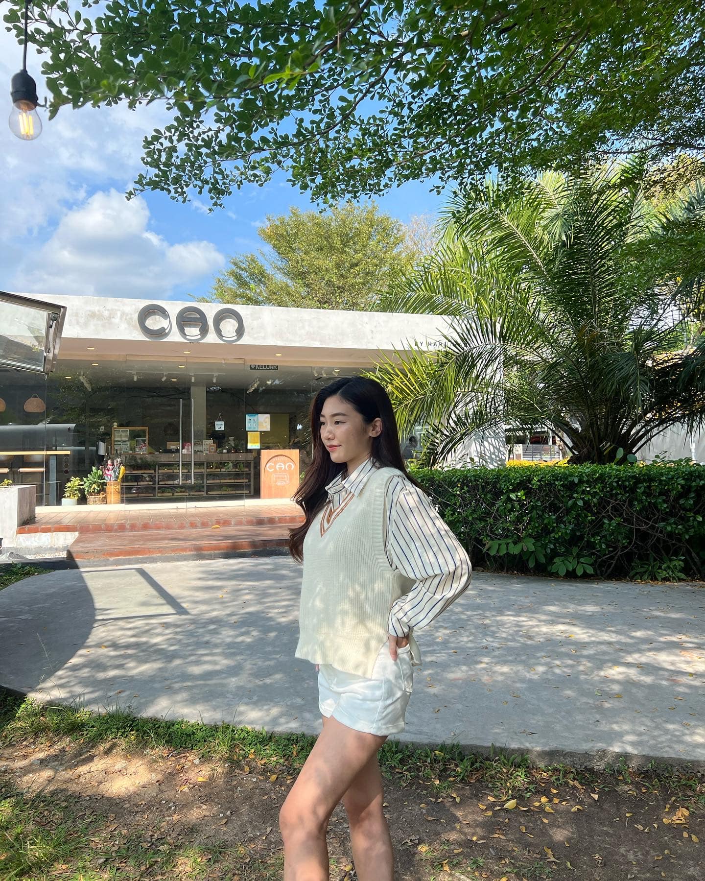 Beige Vest & Vertical Shirt Set