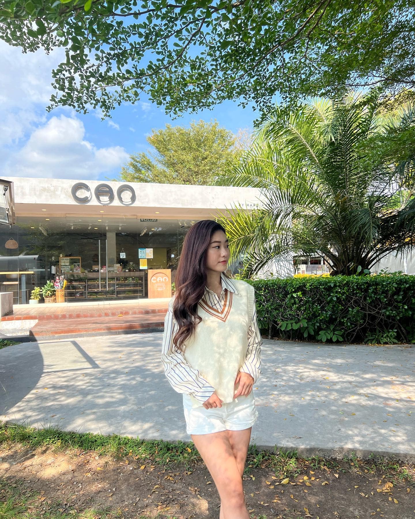 Beige Vest & Vertical Shirt Set