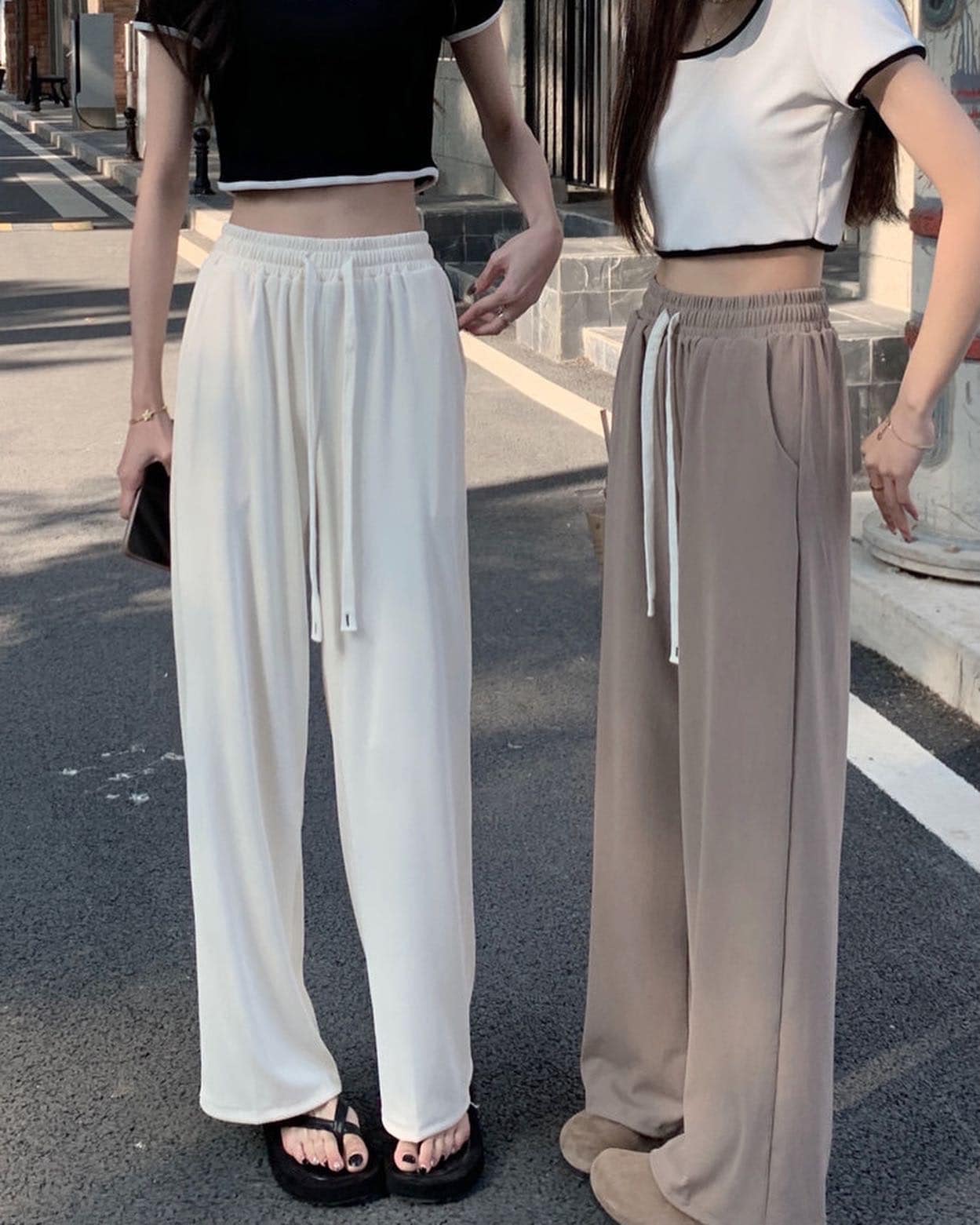High Waist Drawstring Long Pants