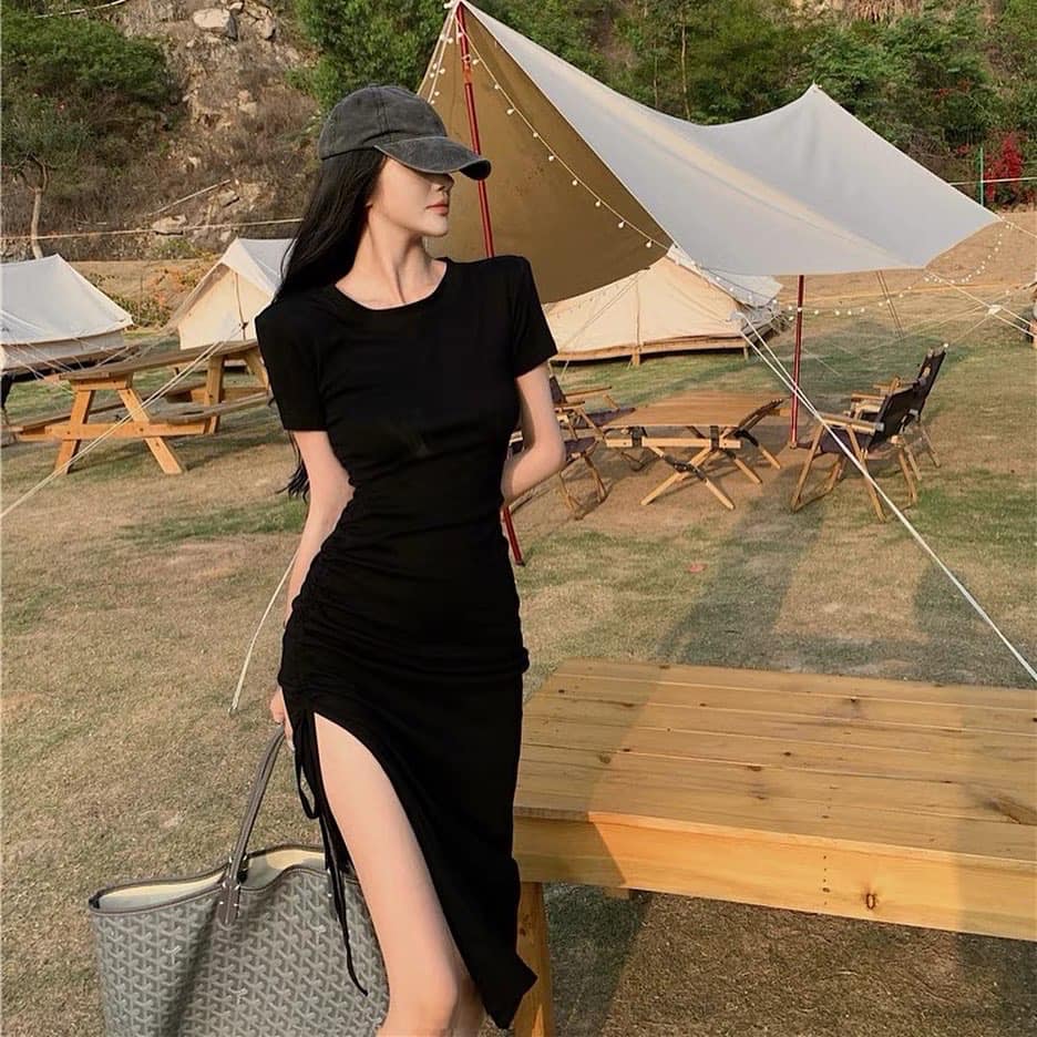 Short Sleeve Long Slit Dress