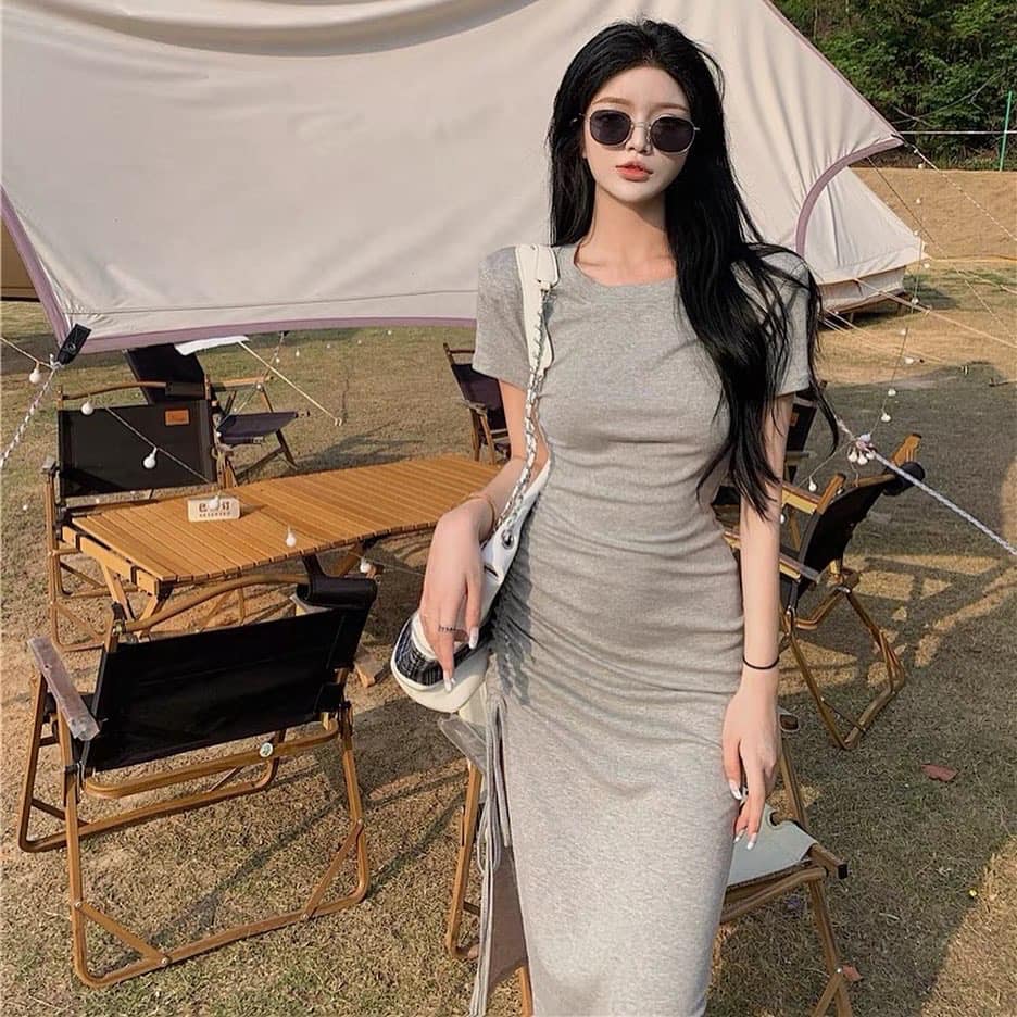 Short Sleeve Long Slit Dress