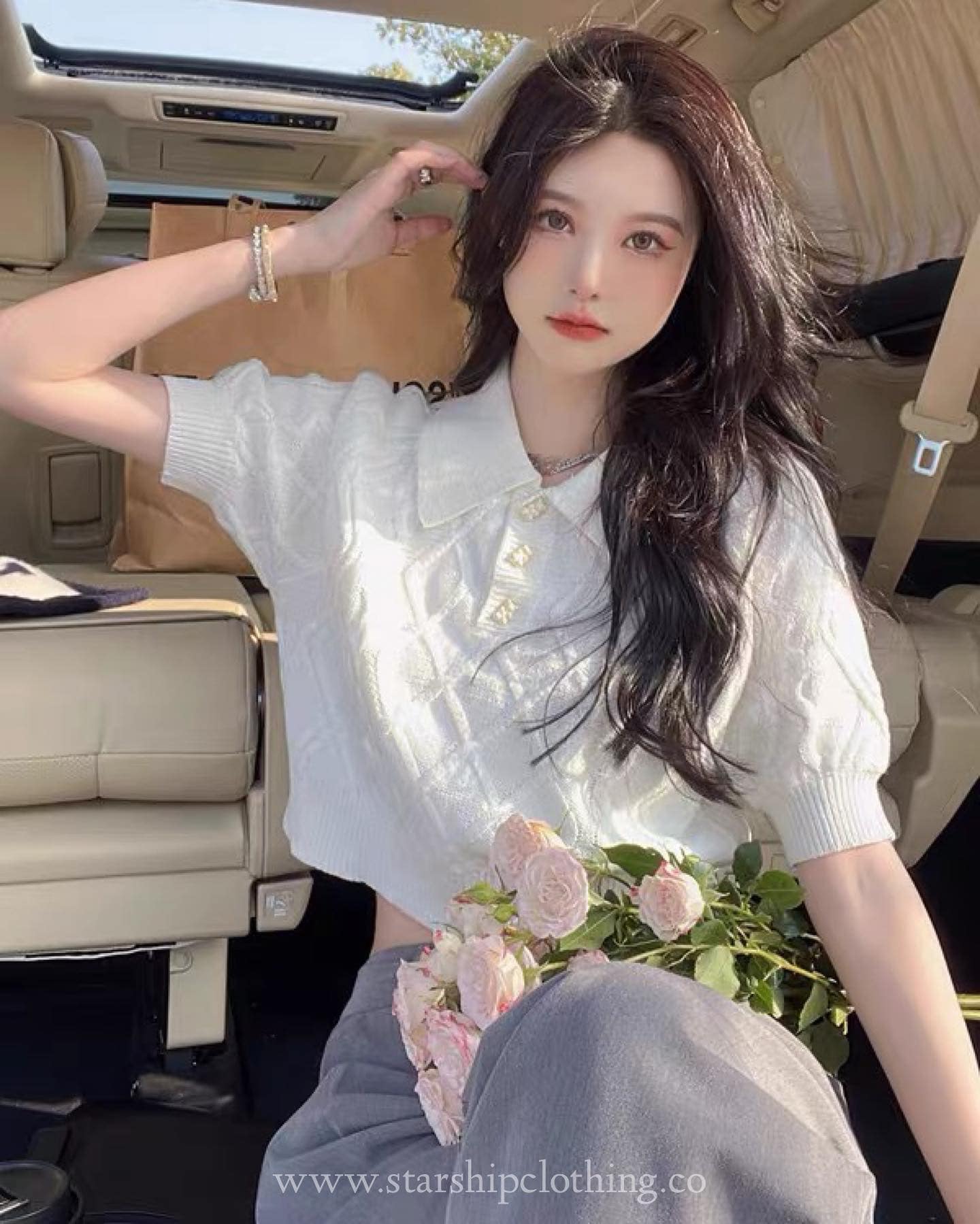 White Polo Knitted Blouse