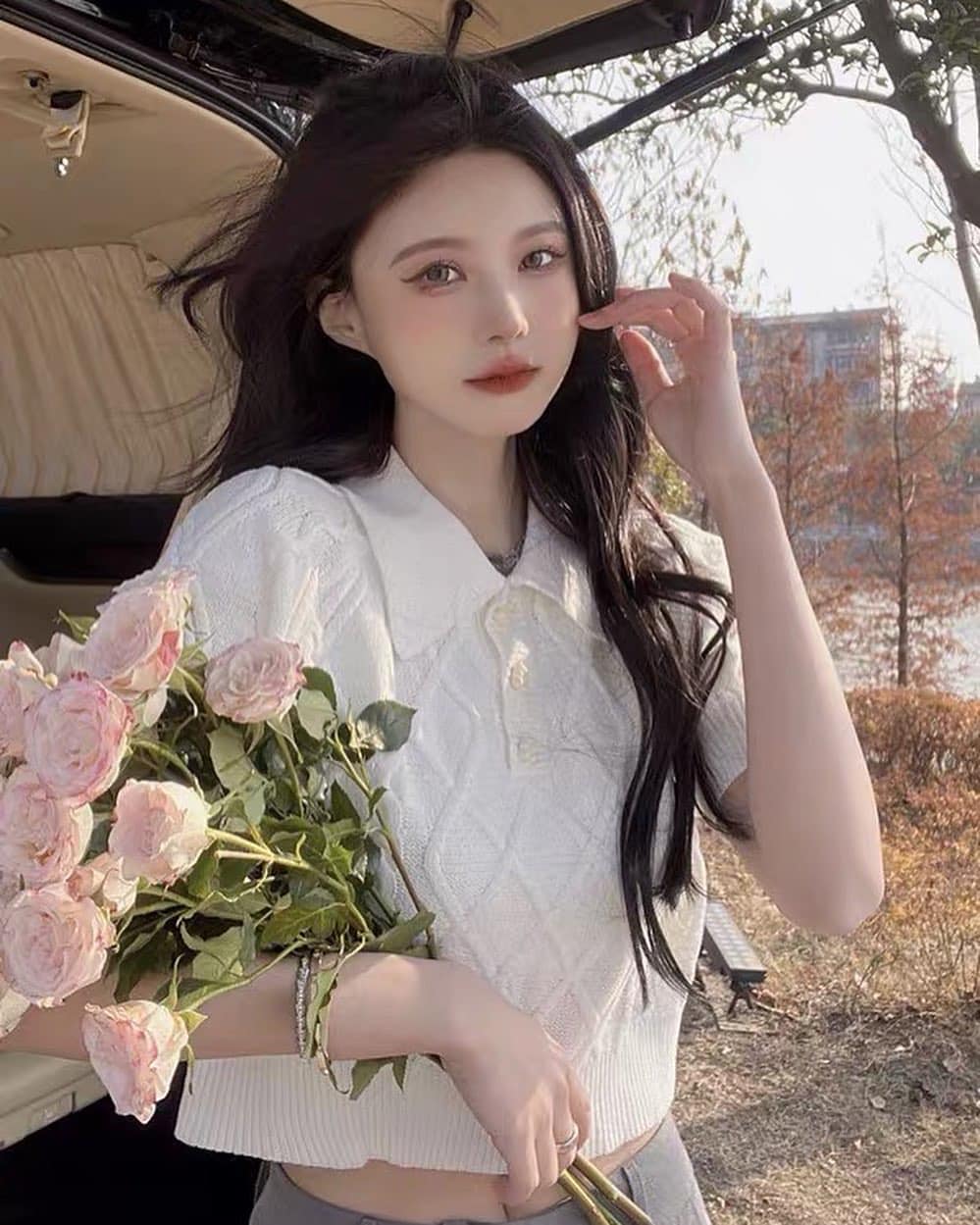 White Polo Knitted Blouse