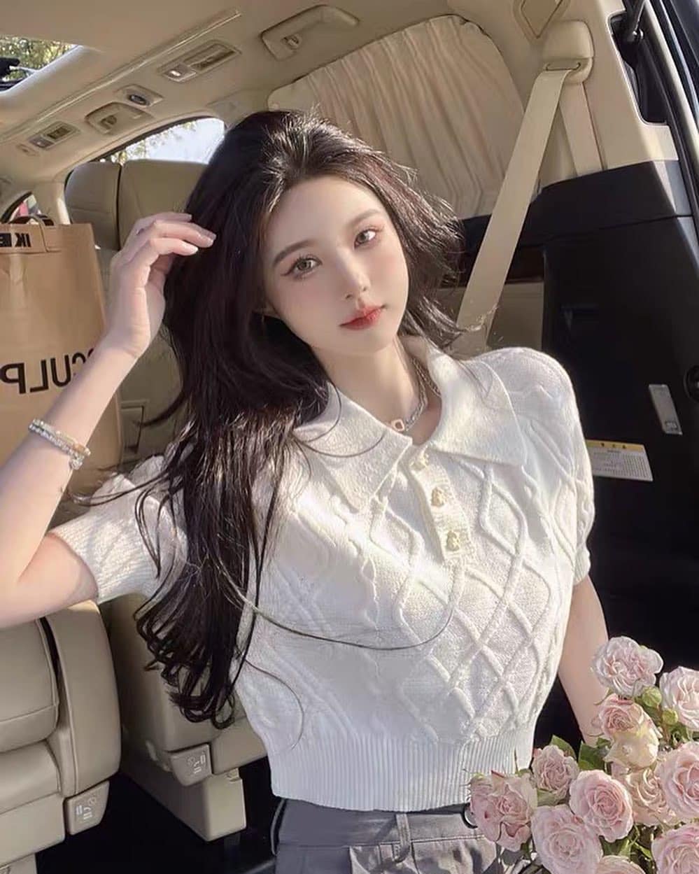 White Polo Knitted Blouse