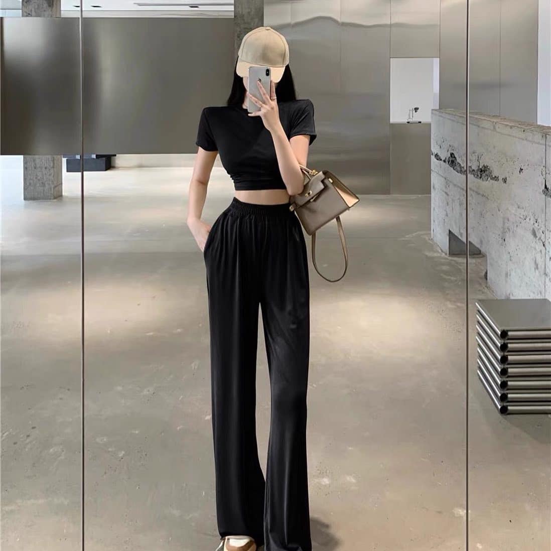 Padded Crop Top & High Waist Long Pants Set