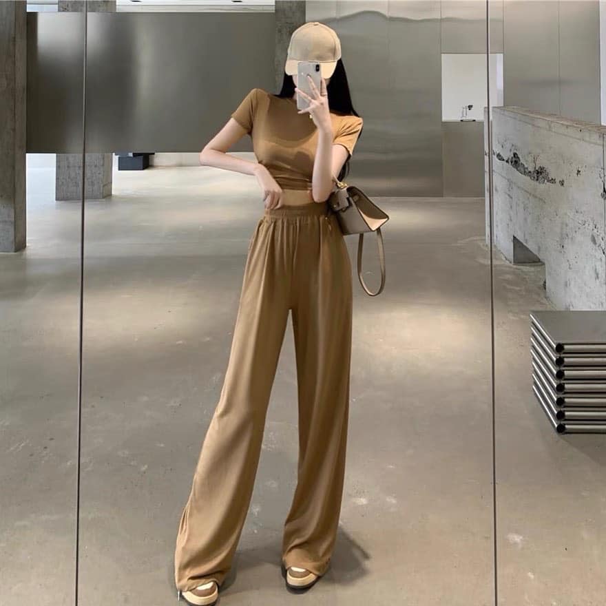 Padded Crop Top & High Waist Long Pants Set