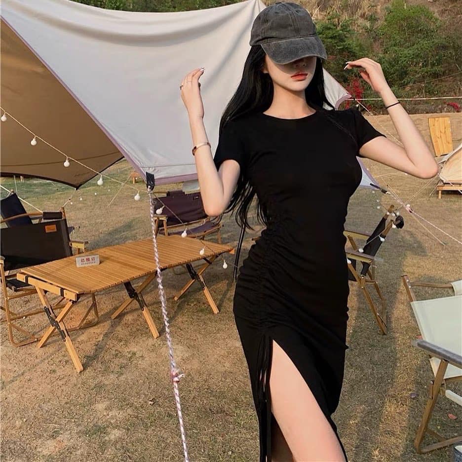 Short Sleeve Long Slit Dress