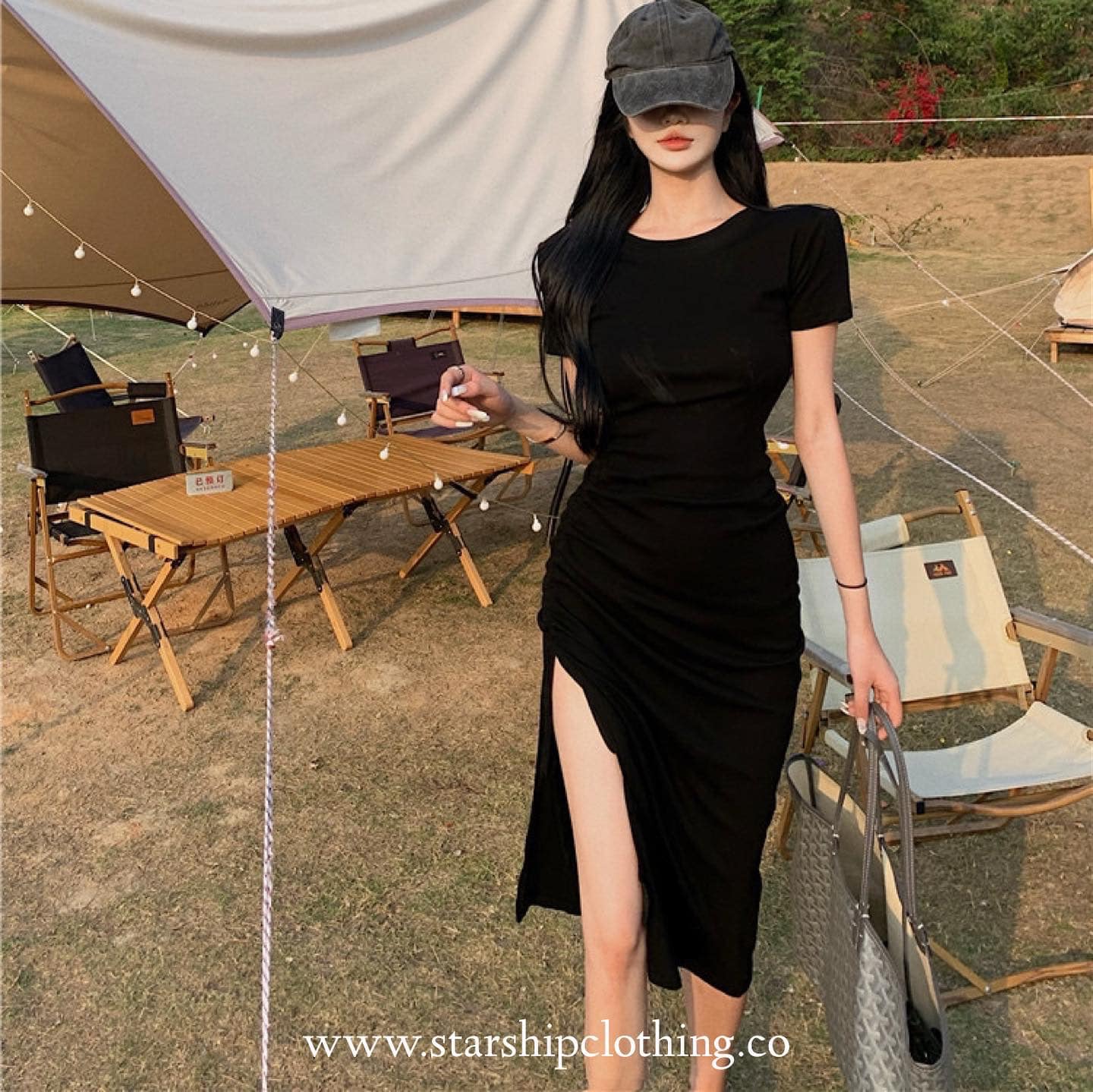 Short Sleeve Long Slit Dress