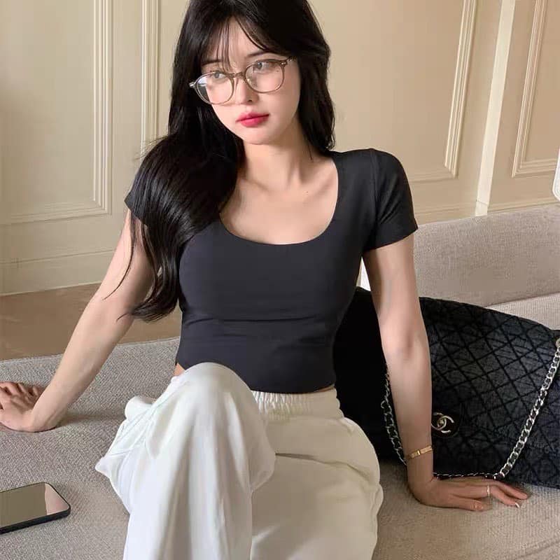 Square Neck Short Sleeve Blouse