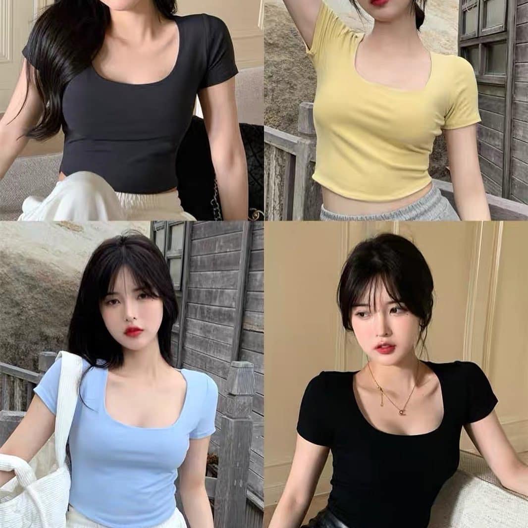 Square Neck Short Sleeve Blouse