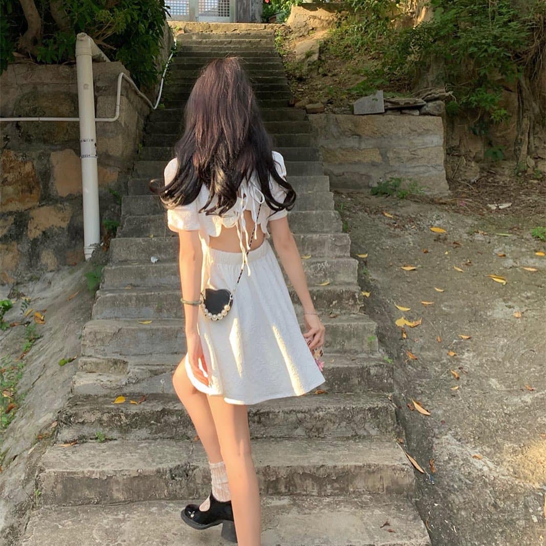 White Puffy Sleeve Dress