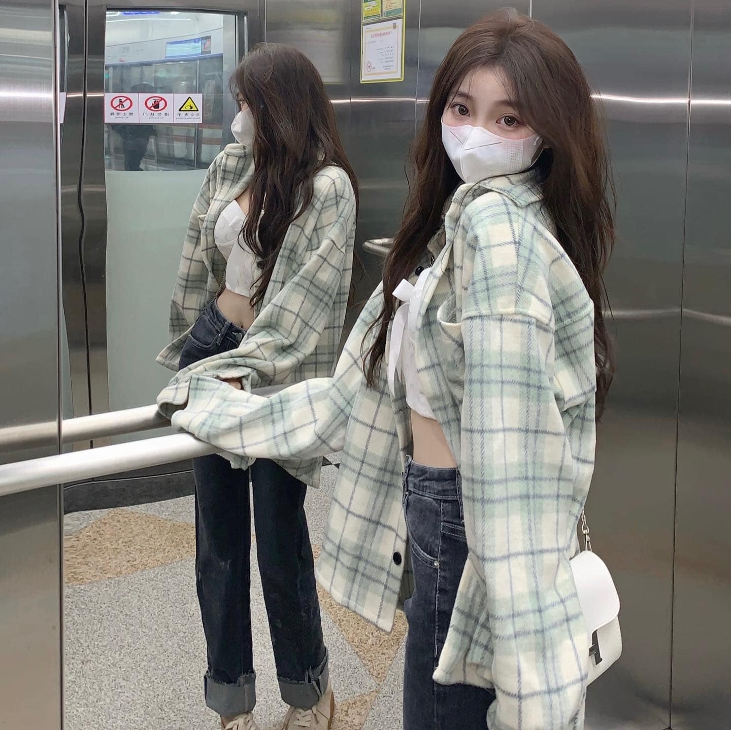 Avocado Green Checkered Blouse