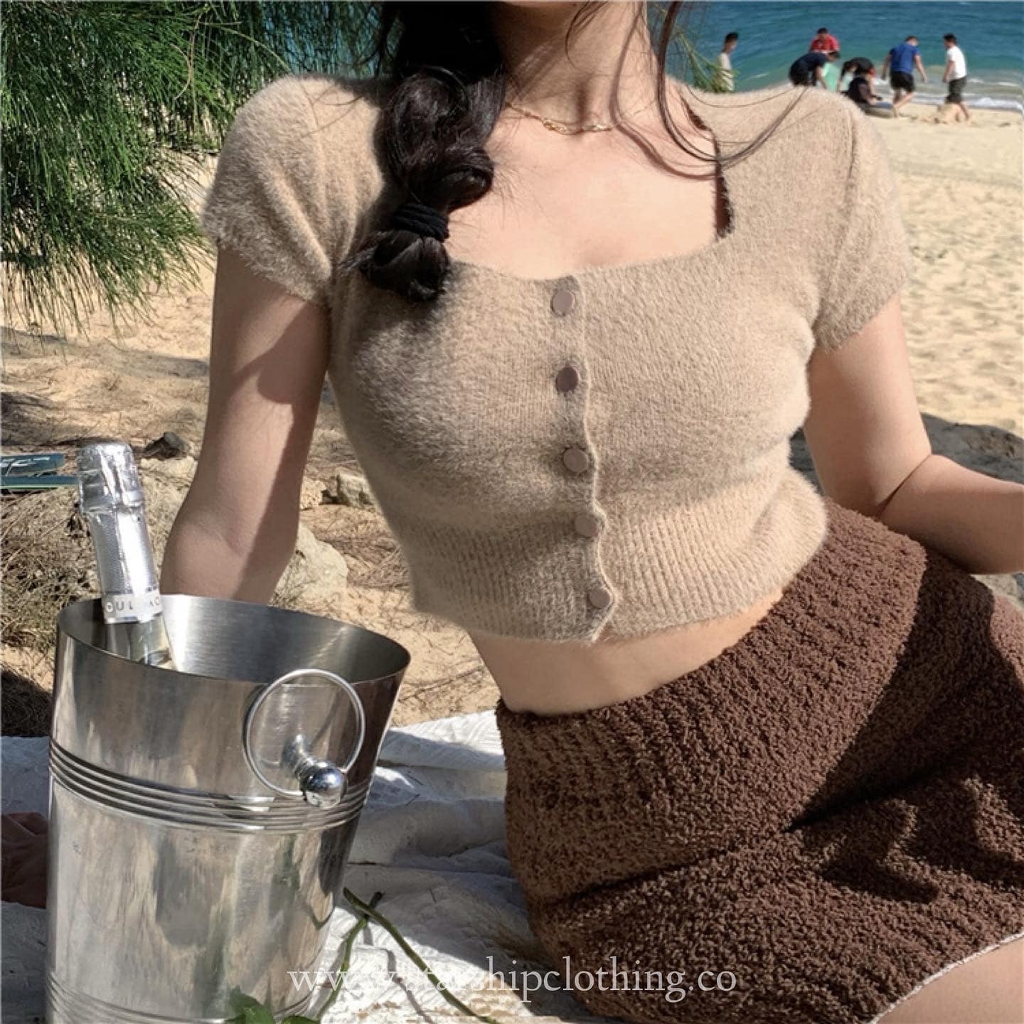 Square Neck Furry Blouse