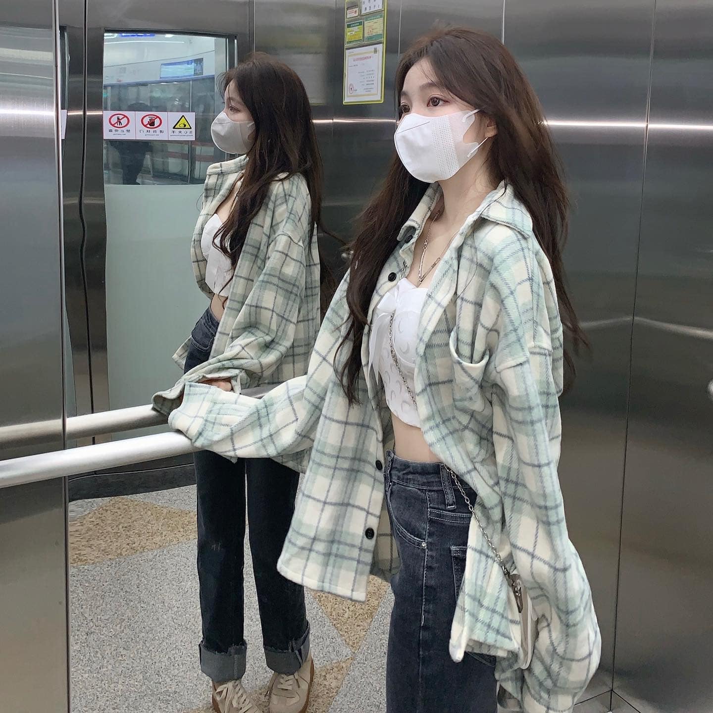 Avocado Green Checkered Blouse