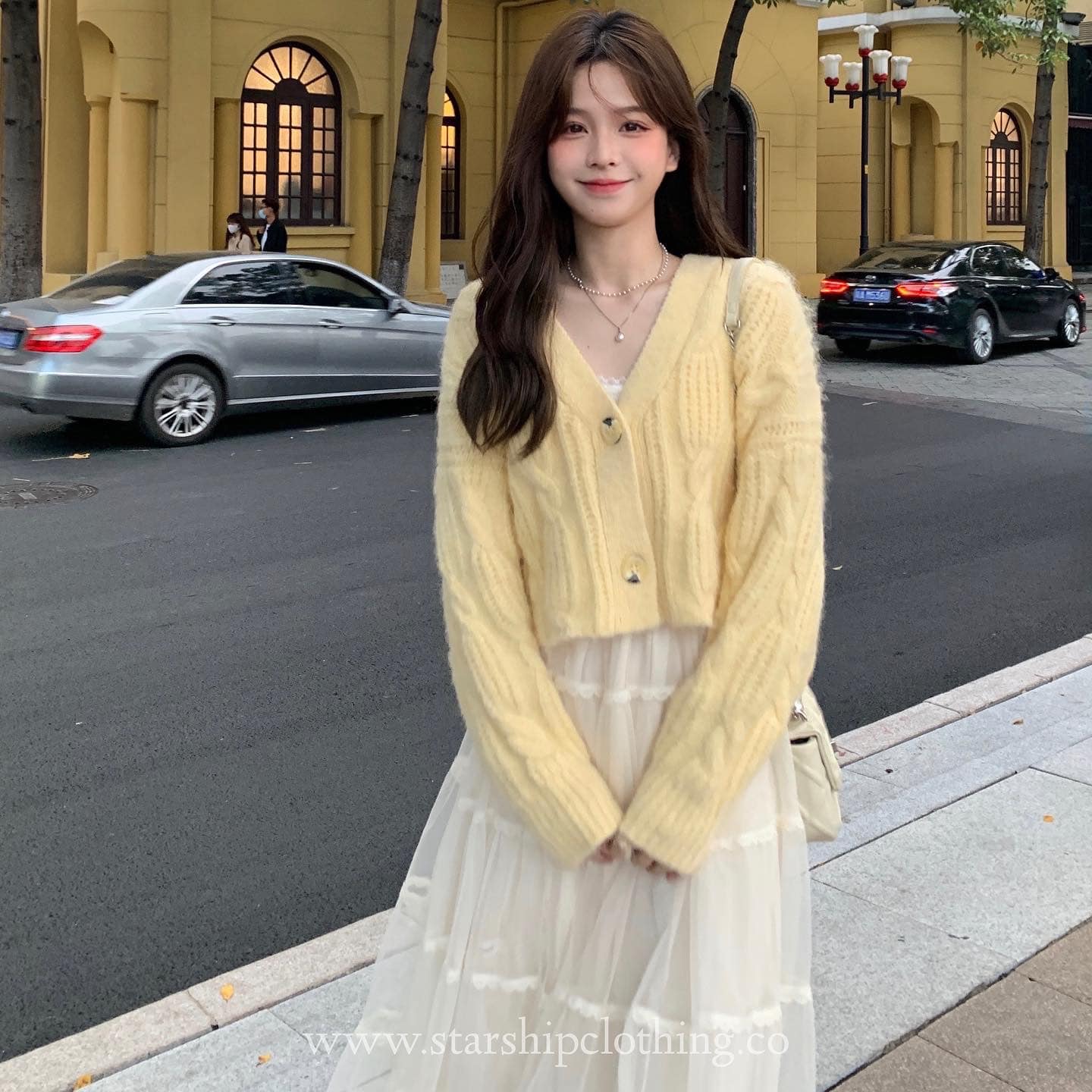 Yellow Knitted Blouse & Maxi Mesh Skirt Set