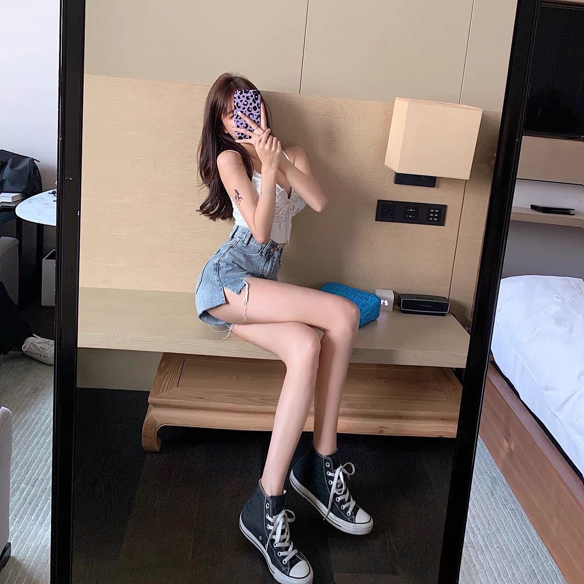 Ripped High Waist Denim Shorts