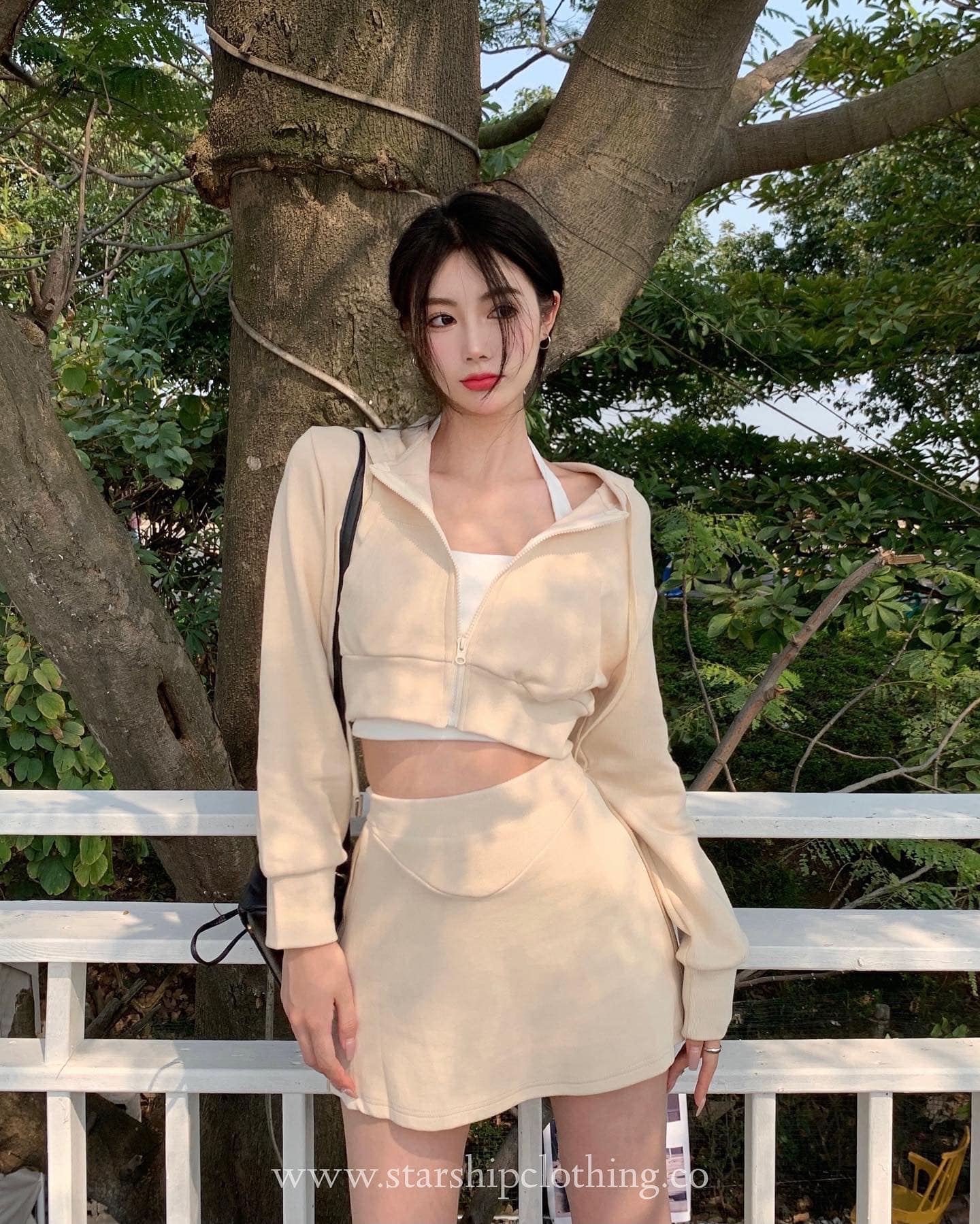 Almond Crop Jacket & Skirt Set Wear