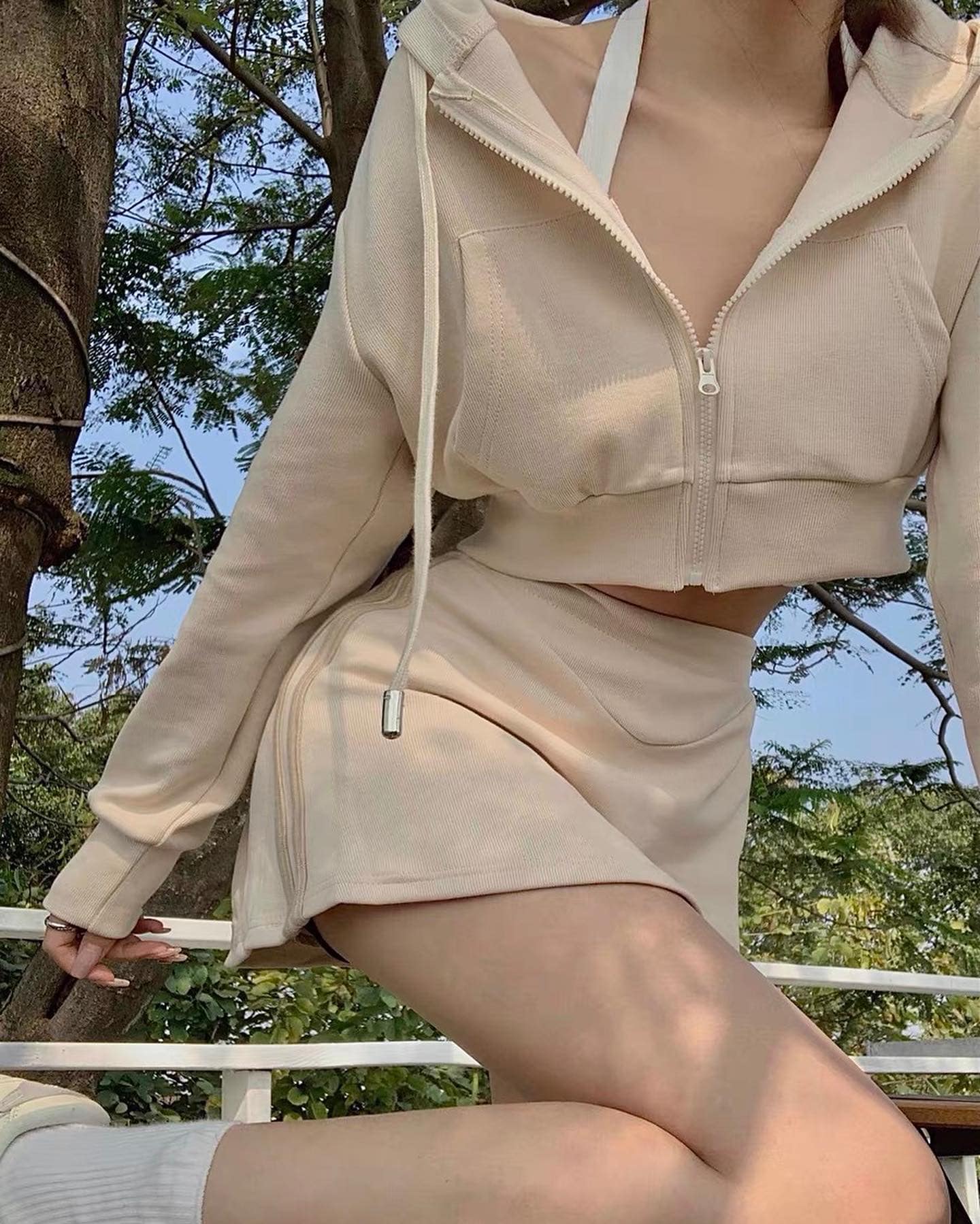 Almond Crop Jacket & Skirt Set Wear