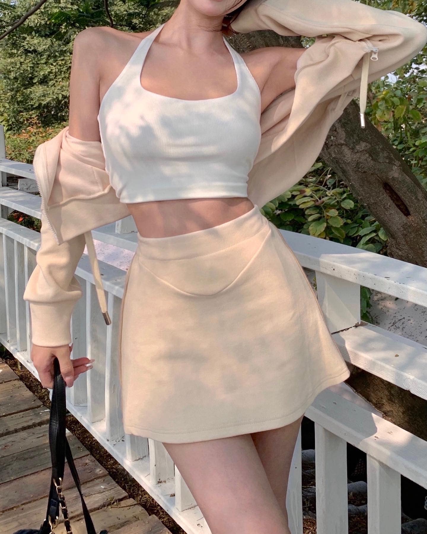 Almond Crop Jacket & Skirt Set Wear