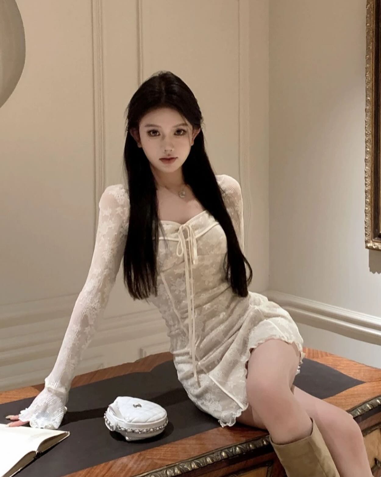 White Long Sleeve Lace Dress