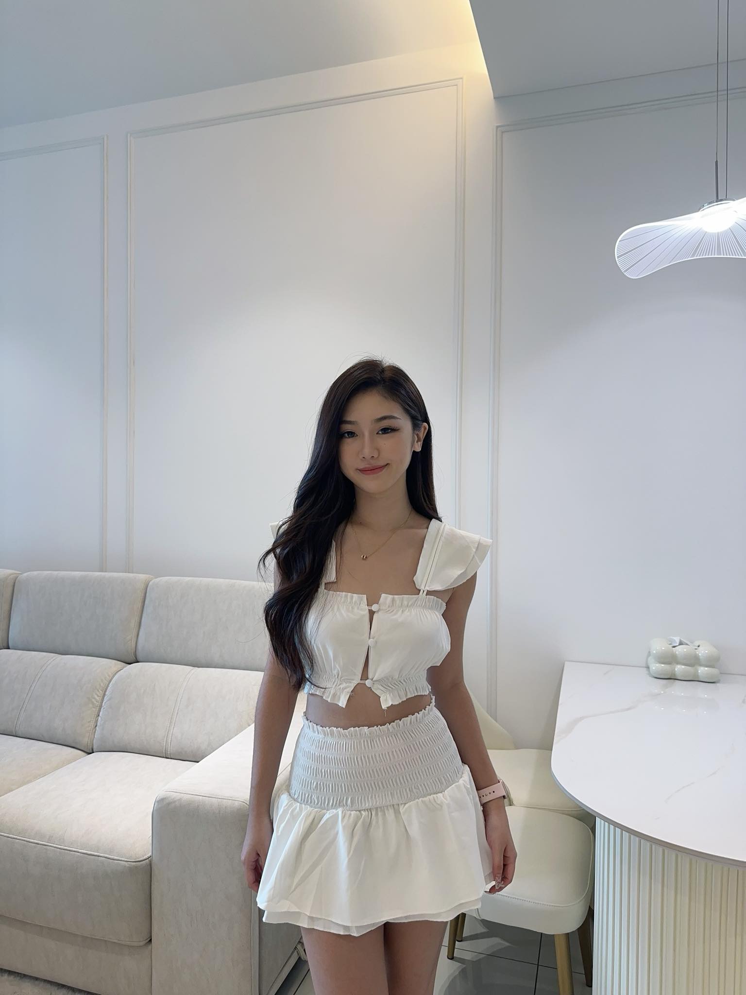 White Crop Top & Skirt Set