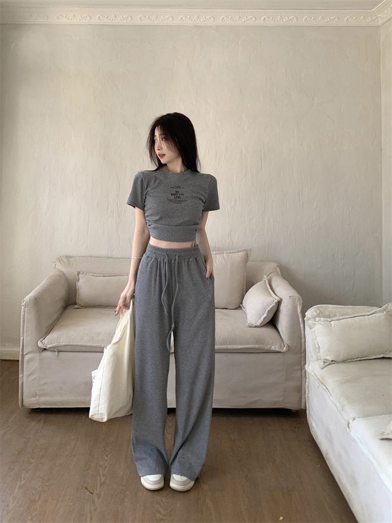 Grey Crop Top & Long Pants Set
