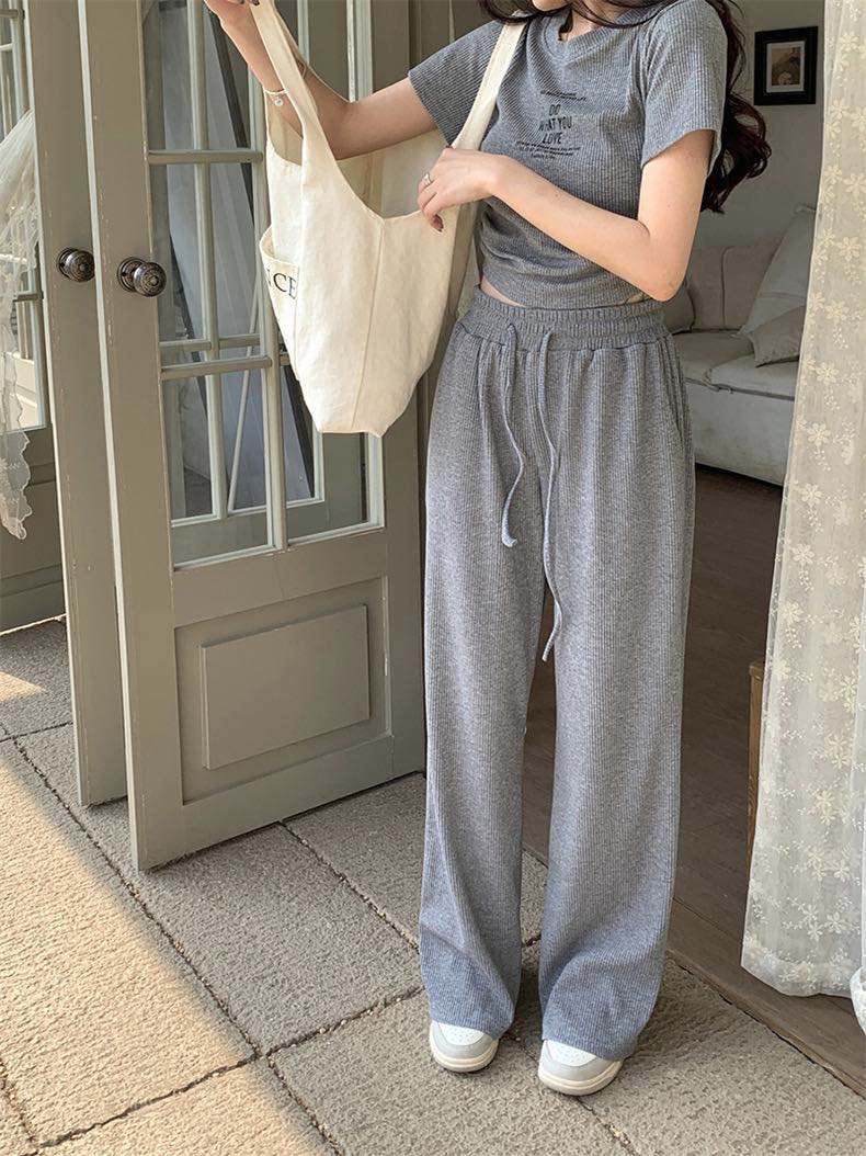 Grey Crop Top & Long Pants Set