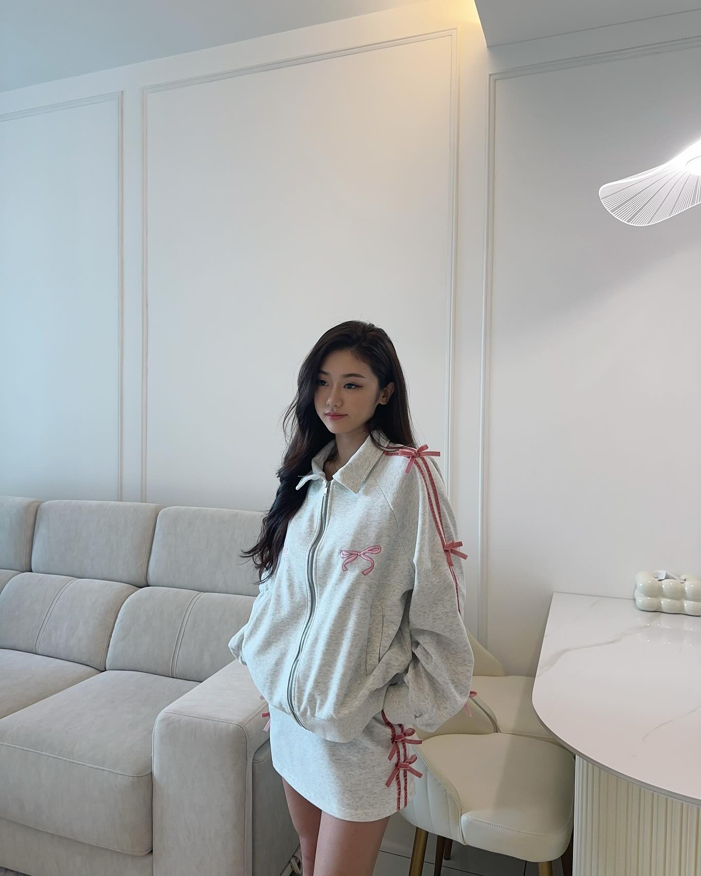 Ribbon Polo Sweater & Skirt Set