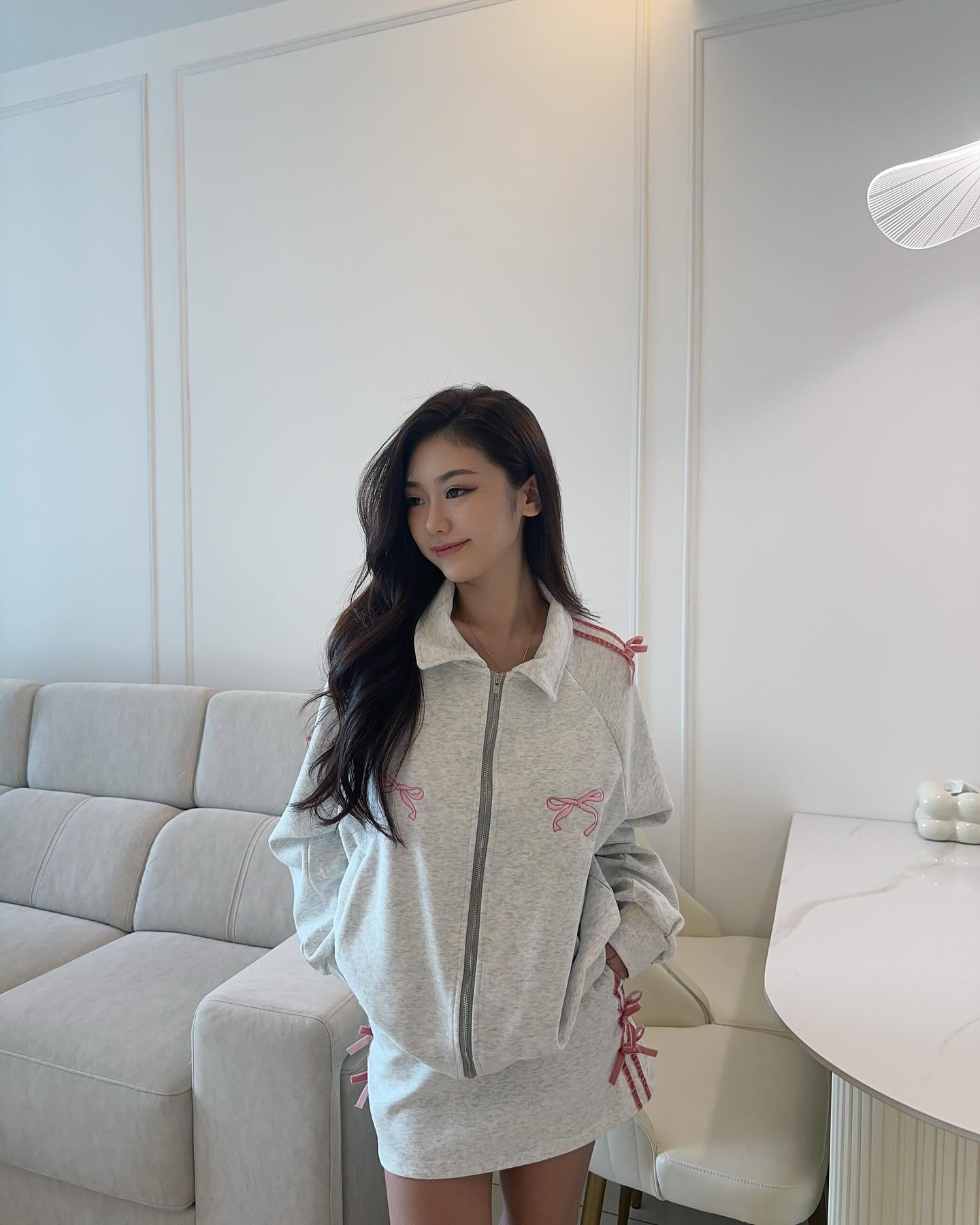 Ribbon Polo Sweater & Skirt Set