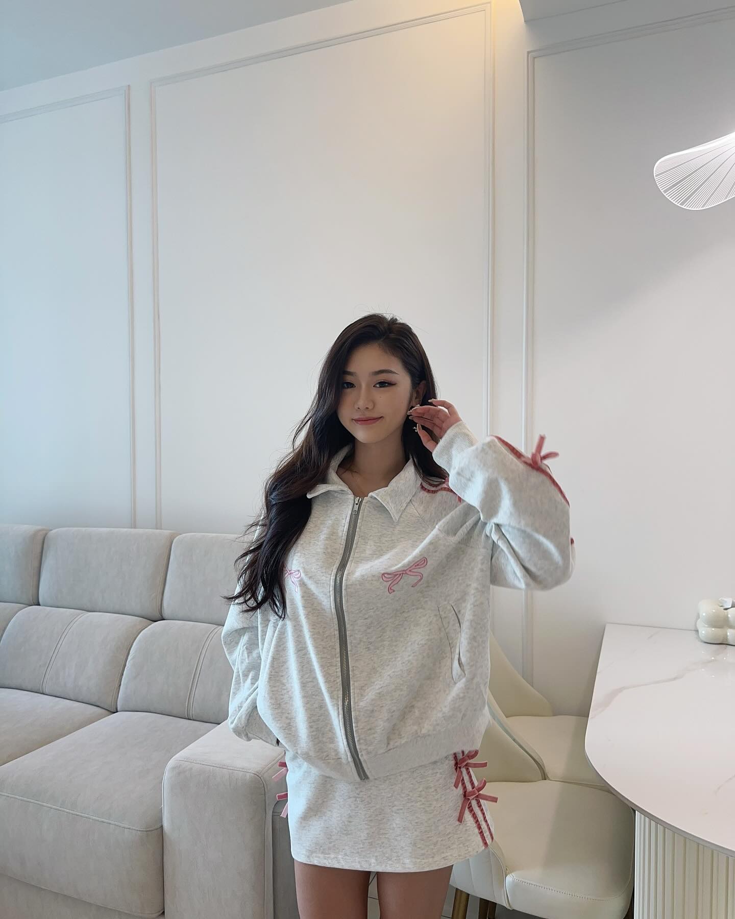 Ribbon Polo Sweater & Skirt Set